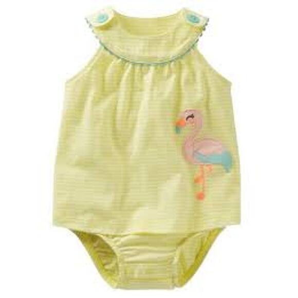 Carter’s Yellow Striped Flamingo One-Piece 12M - Picture 1 of 8